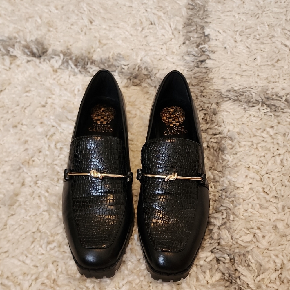 Vince Camuto Black Loafers with Silver Accent